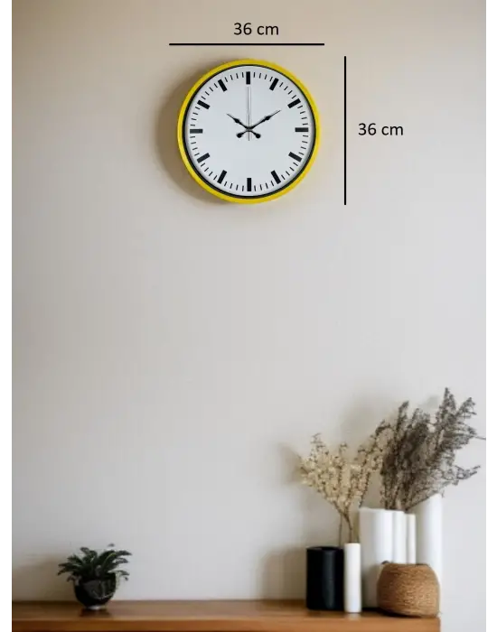 36 Cm Sarı Dekoratif Duvar Saati