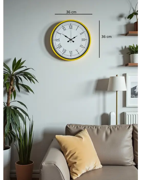 36 Cm Sarı Dekoratif Duvar Saati