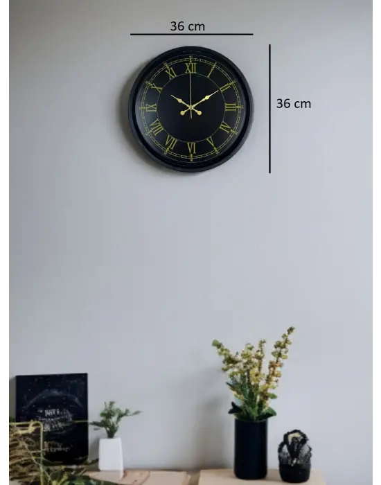 36 Cm Siyah Dekoratif Duvar Saati