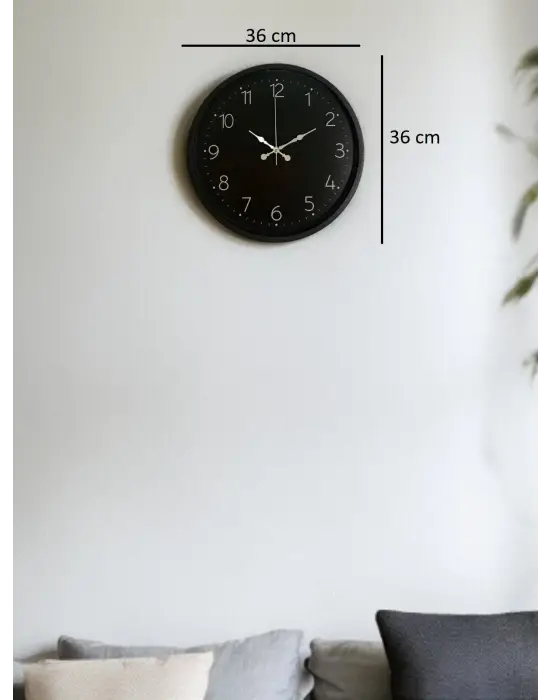 36 Cm Siyah Dekoratif Duvar Saati