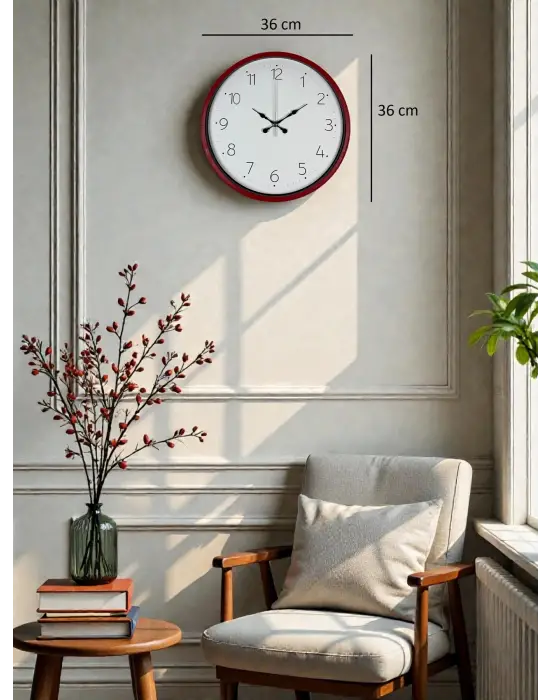 36 Cm Standart Kırmızı Duvar Saati
