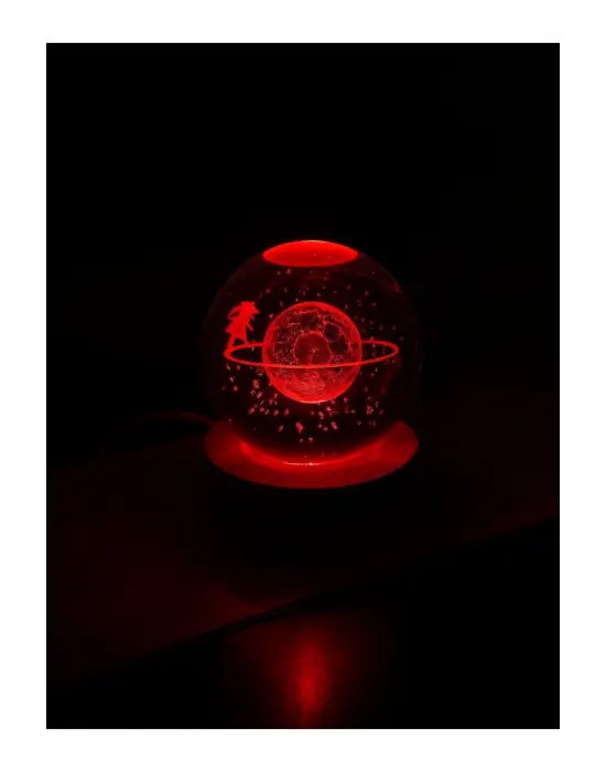 3D Satürn Kız Küre Kristal Led Gece Lambası – USBli Ahşap Standlı LED Masa & Gece Lambası RGB