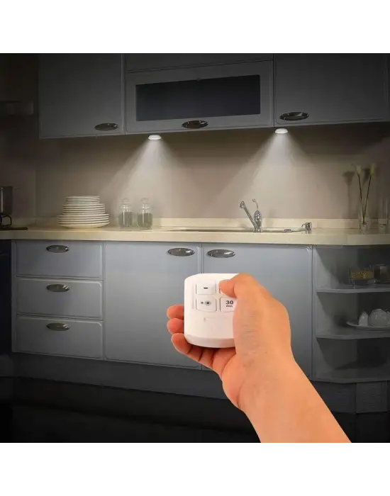 3lü Uzaktan Kumandalı Pilli Yapışkanlı Kablosuz Led Spot Lambalar