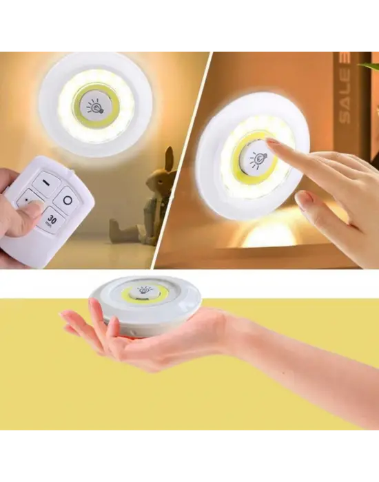 3lü Uzaktan Kumandalı Pilli Yapışkanlı Kablosuz Led Spot Lambalar