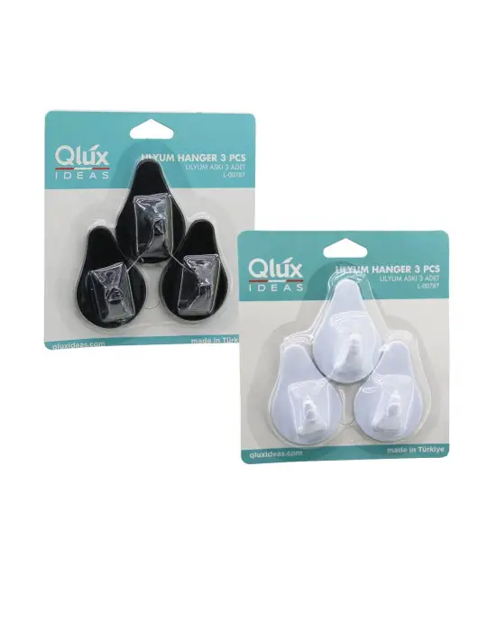 3pcs Lılyum Askı  Siyah - Beyaz Plastik   Yapışkanlı Montaj