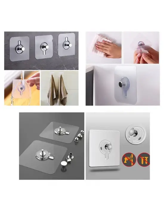 4 Parça 10mm Vidalı Şeffaf Pvc Yapışkan Askı