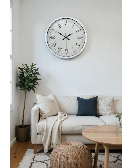 40 cm Beyaz Metal Retro Duvar Saati