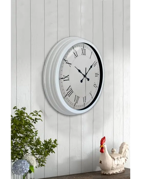 40 cm Beyaz Metal Retro Duvar Saati