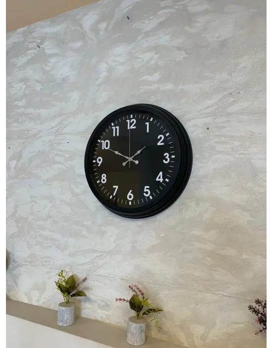 40 cm Siyah Metal Siyah Kadran Duvar Saati
