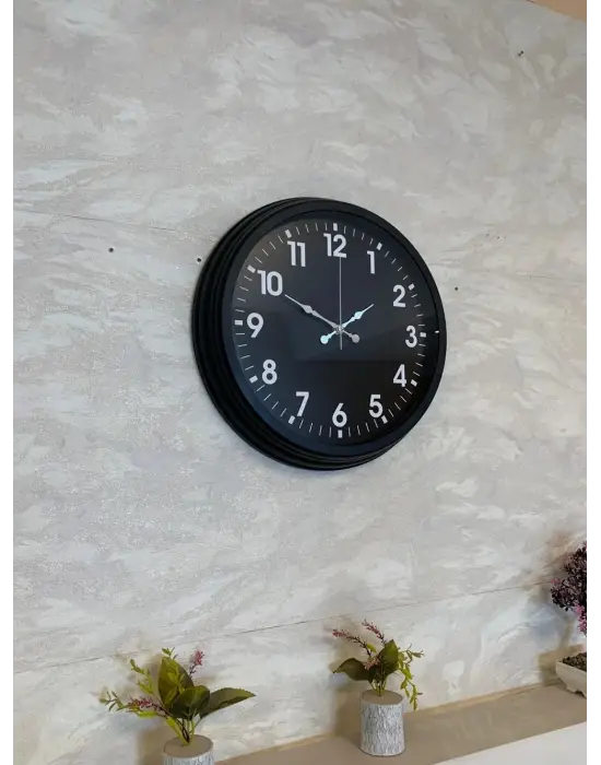 40 cm Siyah Metal Siyah Kadran Duvar Saati