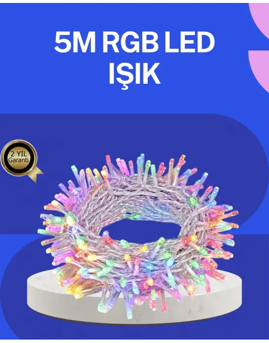 5 Metre Şeffaf Kablo Led Peri Işığı 50 Ampullü Dekoratif Led