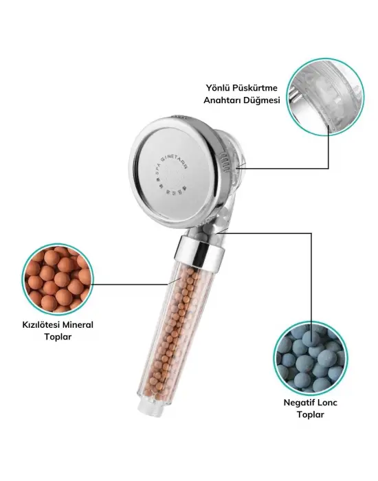 %50 Su Tasarruflu ve Arıtmalı Doğal Taşlı Banyo El Duş Başlığı