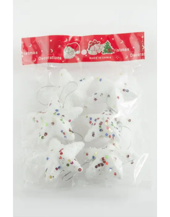 6 Adet Yıldız Yılbaşı Ağaç Süsü 6 cm