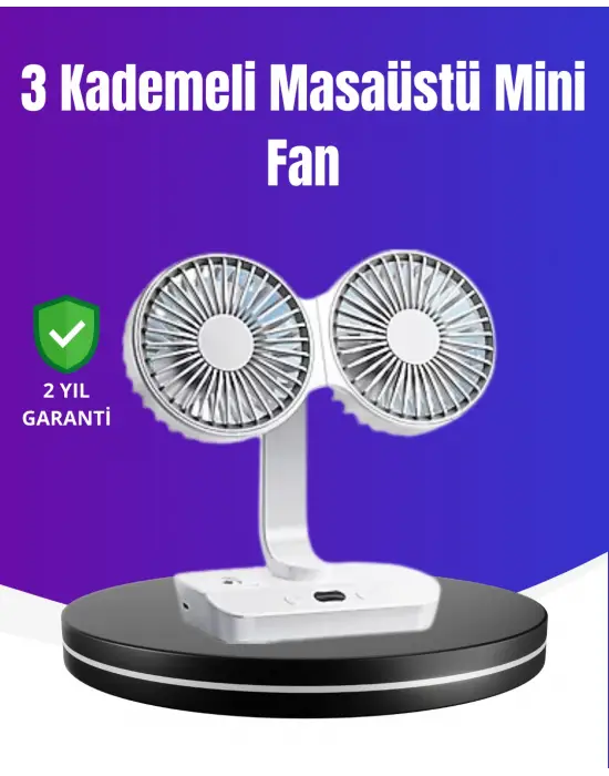 720° Döner Çift Taraflı Masaüstü Vantilatör – Usb Şarjlı Sessiz Fan