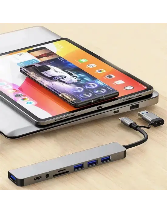 8 in 1 Usb Çevirici Notebook Macbook Type-C Uyumlu Görüntü Aktarıcı Hub