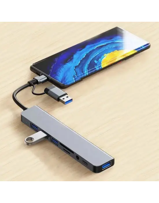 8 in 1 Usb Çevirici Notebook Macbook Type-C Uyumlu Görüntü Aktarıcı Hub