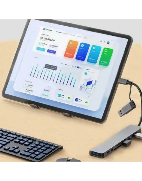8 in 1 Usb Çevirici Notebook Macbook Type-C Uyumlu Görüntü Aktarıcı Hub