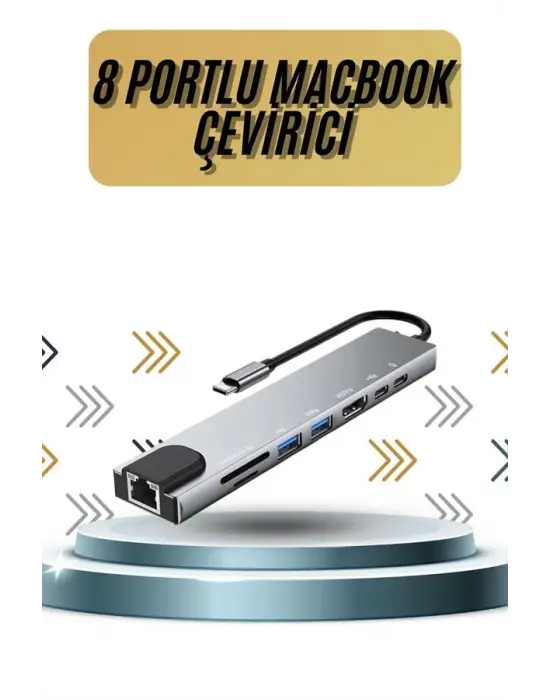8 Portlu Macbook Çevirici Type C Hub  Sd Tf Usb Çoğaltıcı Ethernet