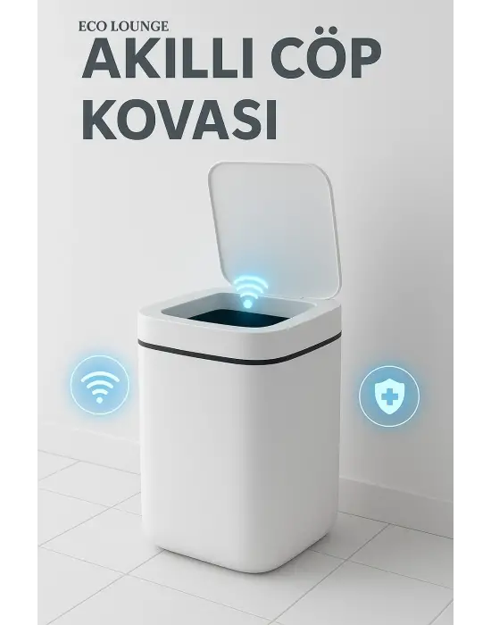 Akıllı Sensörlü Antibakteriyel Çöp Kovası 20 Litre Çöp Kutusu, Çöp Torbası Uyumlu Kapak