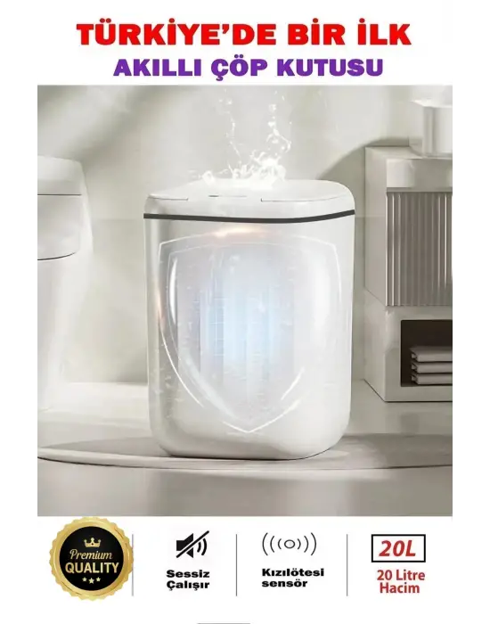 Akıllı Teknolojik Çöp Kutusu Otomatik Sensörlu Çöp Tenekesi Pilli Çöp Kovası 20l