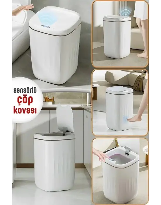 Akıllı Teknolojik Çöp Kutusu Uv Işıklı Otomatik Aç Kapat Sensörlü Mutfak Banyo Ev 20l