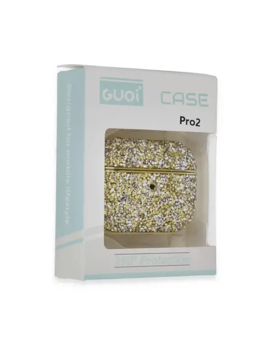 Apple Airpods Pro 2 (2.nesil) Luz Taşlı Kılıf - Gold