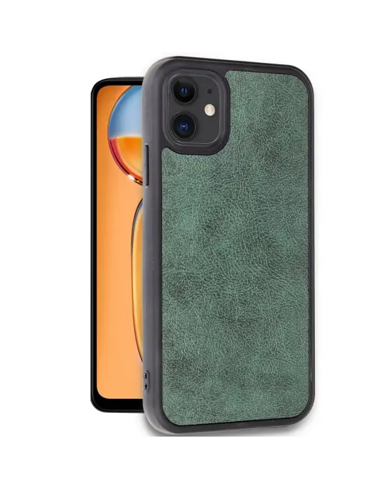 Apple İphone 11 Kılıf Aras Deri Kapak - Koyu Yeşil