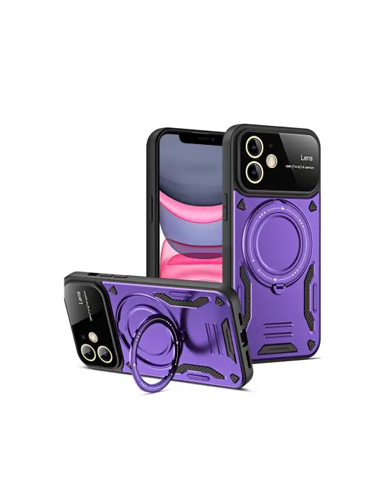 Apple İphone 11 Kılıf Joy Lens Standlı Kapak - Mor