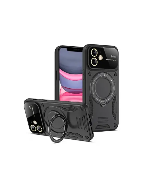 Apple İphone 11 Kılıf Joy Lens Standlı Kapak - Siyah