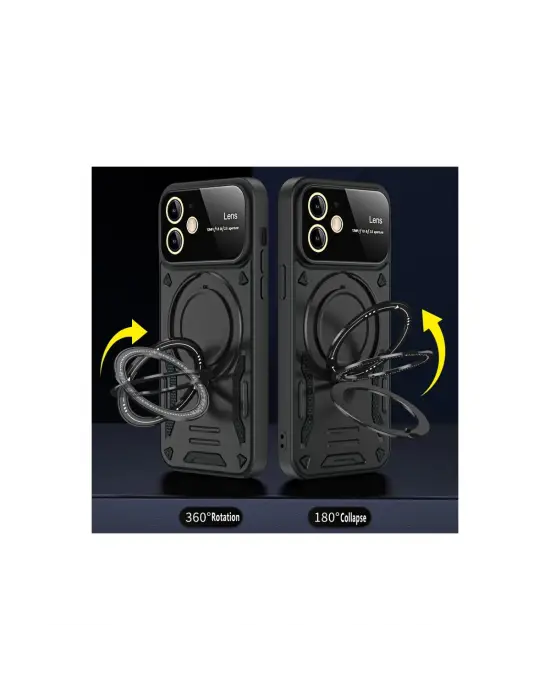 Apple İphone 11 Kılıf Joy Lens Standlı Kapak - Siyah