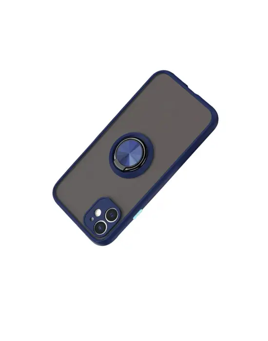 Apple İphone 11 Kılıf Montreal Yüzüklü Silikon Kapak - Lacivert