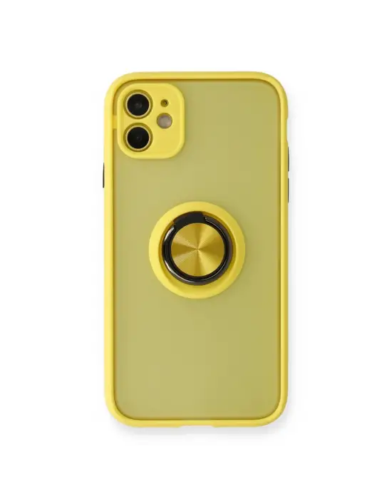 Apple İphone 11 Kılıf Montreal Yüzüklü Silikon Kapak - Sarı