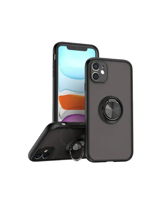 Apple İphone 11 Kılıf Montreal Yüzüklü Silikon Kapak - Siyah