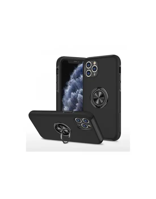 Apple İphone 11 Pro Max Kılıf Elit Yüzüklü Kapak - Siyah