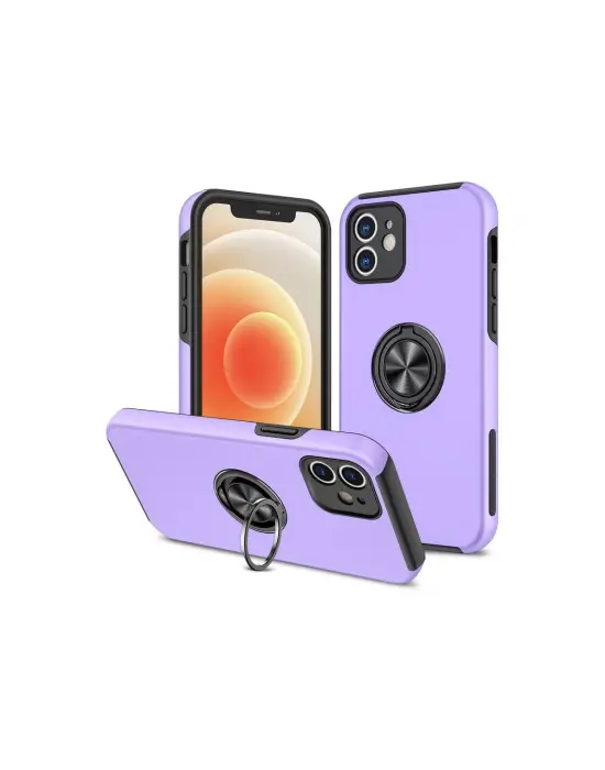 Apple İphone 12 Kılıf Elit Yüzüklü Kapak - Mor
