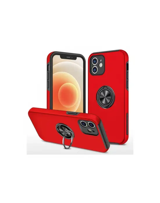 Apple İphone 12 Mini Kılıf Elit Yüzüklü Kapak - Kırmızı