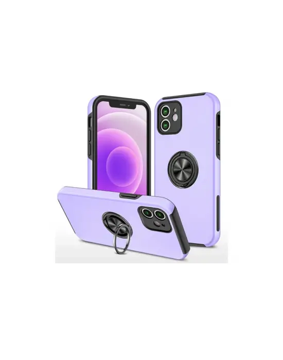 Apple İphone 12 Mini Kılıf Elit Yüzüklü Kapak - Mor