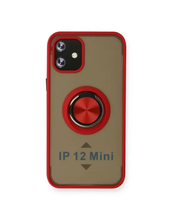 Apple İphone 12 Mini Kılıf Montreal Yüzüklü Silikon Kapak - Kırmızı