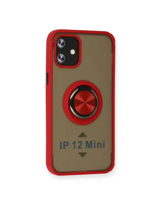 Apple İphone 12 Mini Kılıf Montreal Yüzüklü Silikon Kapak - Kırmızı