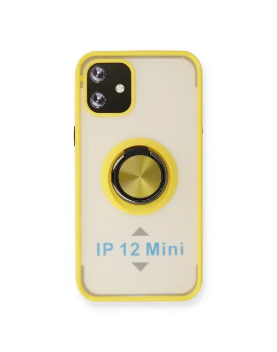 Apple İphone 12 Mini Kılıf Montreal Yüzüklü Silikon Kapak - Sarı