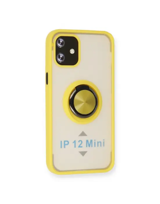 Apple İphone 12 Mini Kılıf Montreal Yüzüklü Silikon Kapak - Sarı