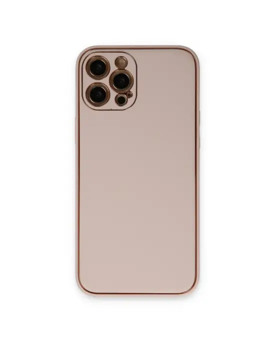 Apple İphone 12 Pro Kılıf Coco Deri Silikon Kapak - Pudra