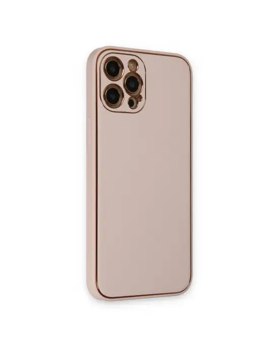Apple İphone 12 Pro Kılıf Coco Deri Silikon Kapak - Pudra