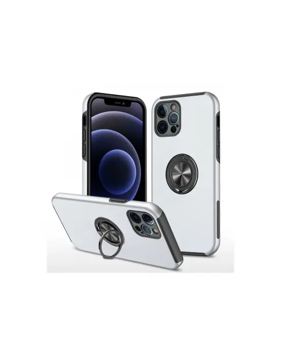 Apple İphone 12 Pro Kılıf Elit Yüzüklü Kapak - Gümüş