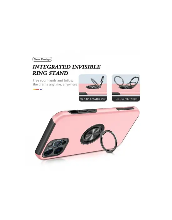 Apple İphone 12 Pro Kılıf Elit Yüzüklü Kapak - Pembe