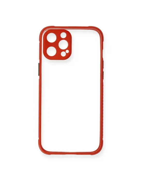 Apple İphone 12 Pro Kılıf Miami Şeffaf Silikon - Kırmızı