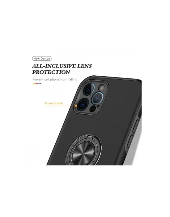 Apple İphone 12 Pro Max Kılıf Elit Yüzüklü Kapak - Siyah