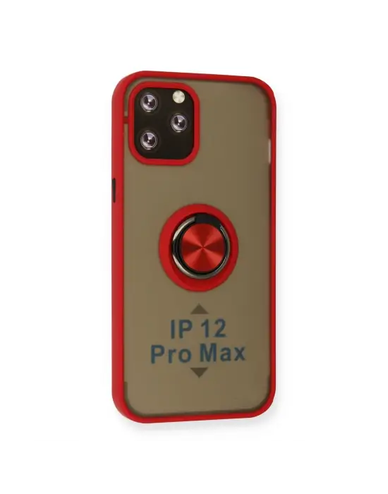 Apple İphone 12 Pro Max Kılıf Montreal Yüzüklü Silikon Kapak - Kırmızı