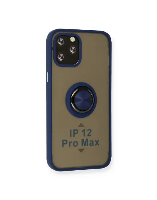 Apple İphone 12 Pro Max Kılıf Montreal Yüzüklü Silikon Kapak - Lacivert