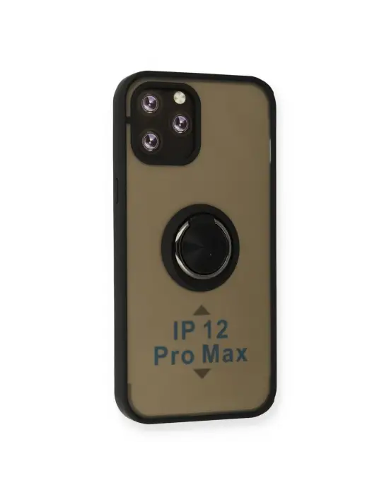 Apple İphone 12 Pro Max Kılıf Montreal Yüzüklü Silikon Kapak - Siyah
